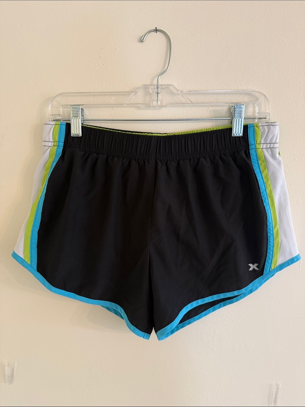 Xersion Black Shorts with Blue Trim and Lime Accents size Medium